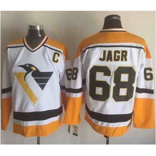 Penguins #68 Jaromir Jagr WhiteYellow CCM Throwback Stitched NHL Jersey